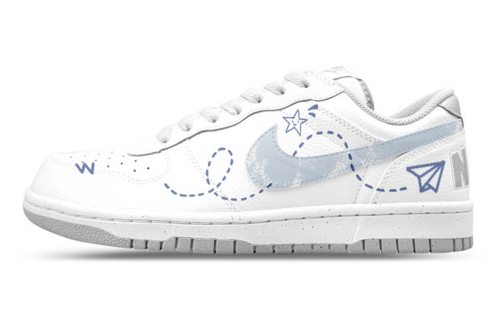 Nike Nike Big Leather Abrasion Resistant Breathable Low top Skateboard Shoes Men's White Blue