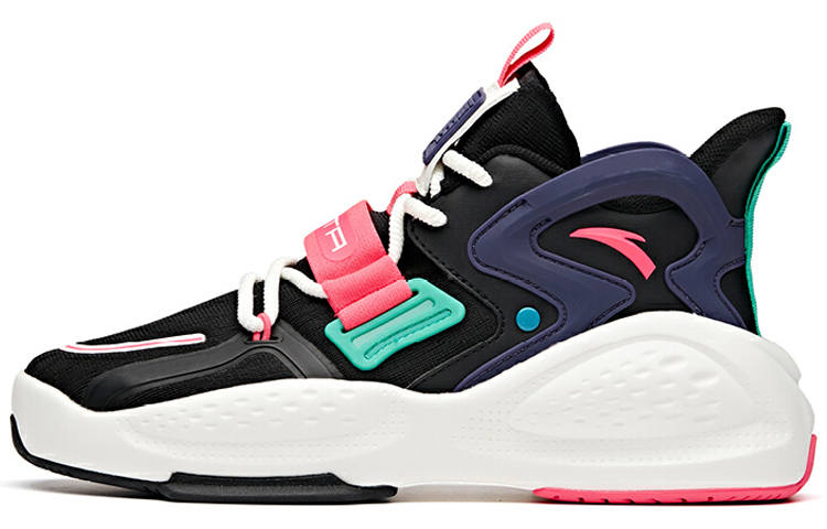 Anta Life Collection Synthetic Leather Cushioning Height Increasing Mid top Sports Casual Shoes Women's Black Pink