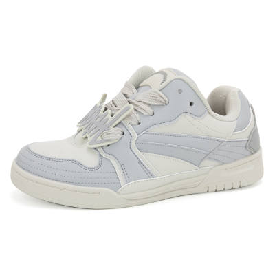 Suamoment Vintage Letter PU Leather Patchwork Skateboard Shoes Original Athletic Shoes Men's Couple Trendy Board Shoes