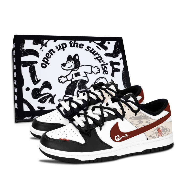 Nike Nike Dunk Black White, Cloud Pattern Fuyi Abrasion Resistant Abrasion Resistant Low top Skateboard Shoes Unisex Red