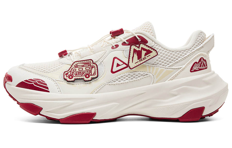 PEAK Cushioning Slip Resistant Abrasion Resistant Rebound Height Increasing Low top Casual Shoes Men's Canvas White Red