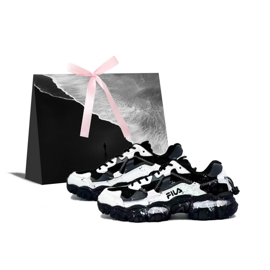 FILA Fluid Mesh Abrasion Resistant Breathable Low top Casual Shoes Unisex Black & White