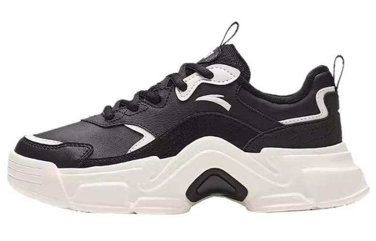 Anta Rabbit Shoes, Winter Platform With Fleece Lining Abrasion Resistant Low top Casual Shoes Women's Black White