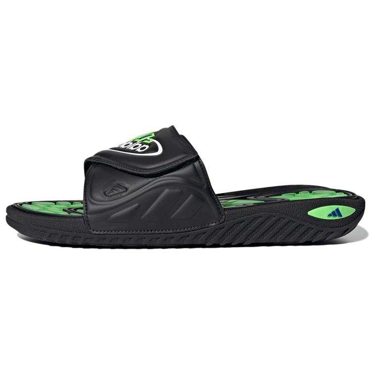 Adidas Adidas Reptossage Slides Cozy Wear Resistant Flat Heel Sports Slippers Unisex Black Green