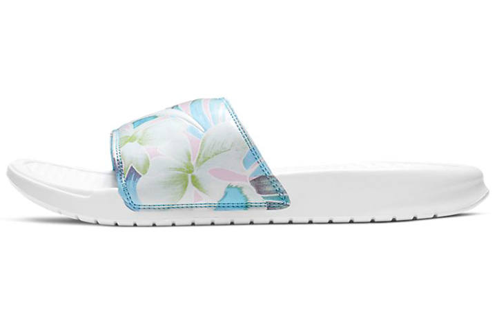 Nike Nike Benassi Jdi Floral Flowers White Blue Slippers 'White Blue' Women's