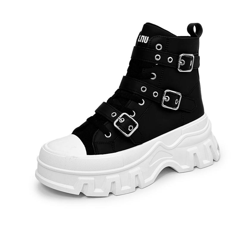 SLnU★3 Slip Resistant, Abrasion Resistant, Height Increasing High top Casual Shoes Unisex Black