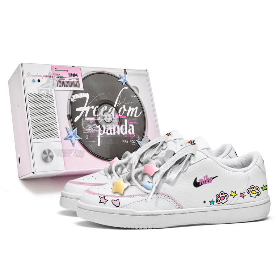 Nike Nike Court Vintage Freedom Panda, Box, Pink Paw Star Slip Resistant Abrasion Resistant Low top Casual Shoes Women's