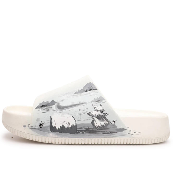 Nike Nike Calm Slide Quiet Slip Resistant Cushioning Slide Slippers Unisex White Gray