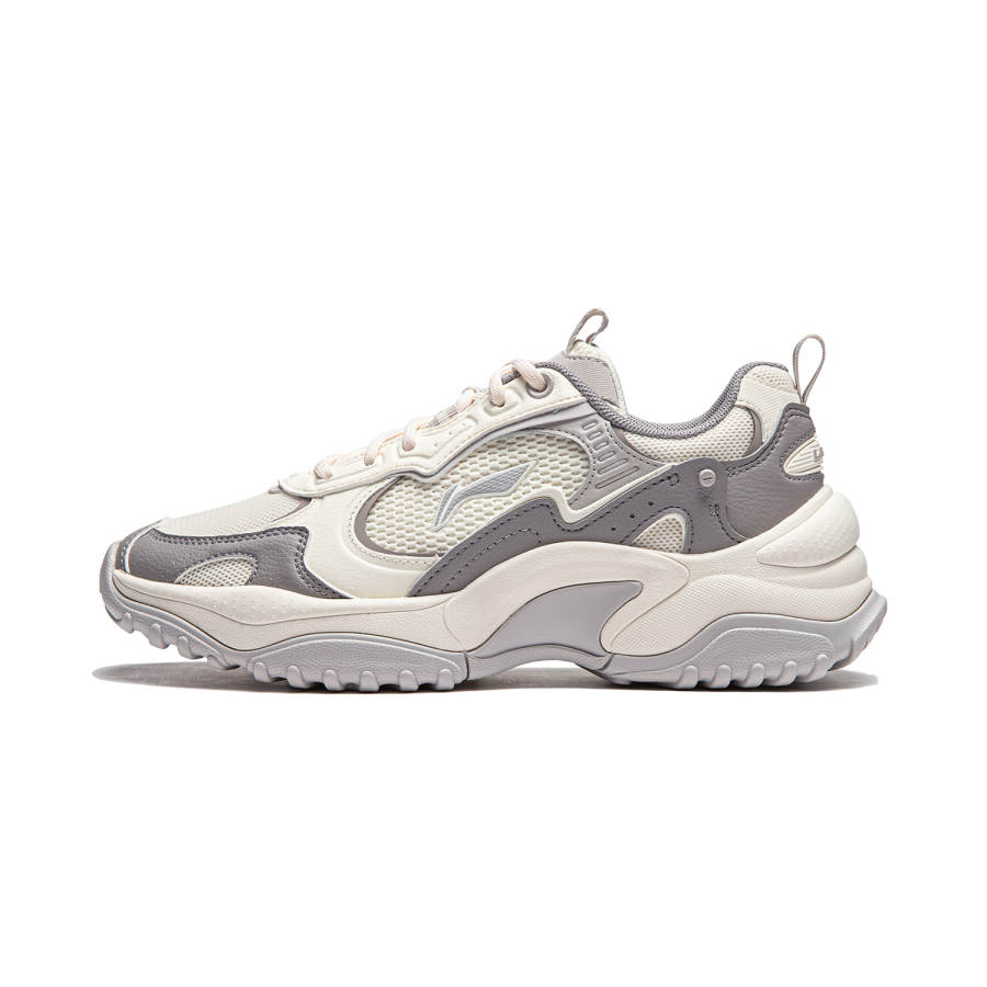 Li-Ning Li Ning Original Aspiration Slip Resistant Abrasion Resistant Low top Casual Shoes Women's Beige Gray