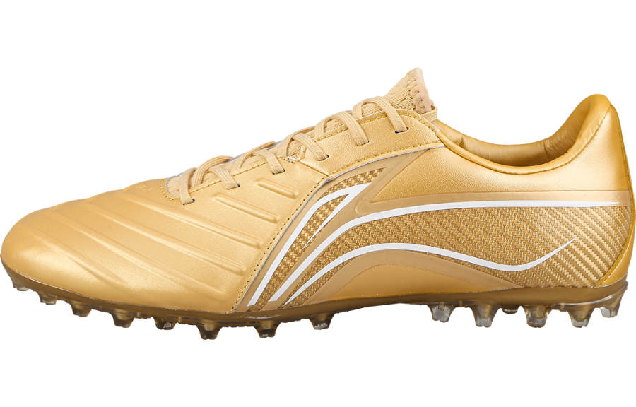 Li-Ning Li Ning Brocade TF Turf Artificial Turf Synthetic Leather Cushioning Slip Resistant Soccer Shoes Men's Traditional Gold