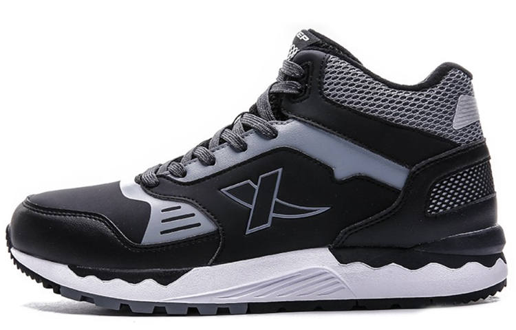 XTEP Synthetic Leather Slip Resistant Breathable Mid top Sports Casual Shoes Men's Black Gray