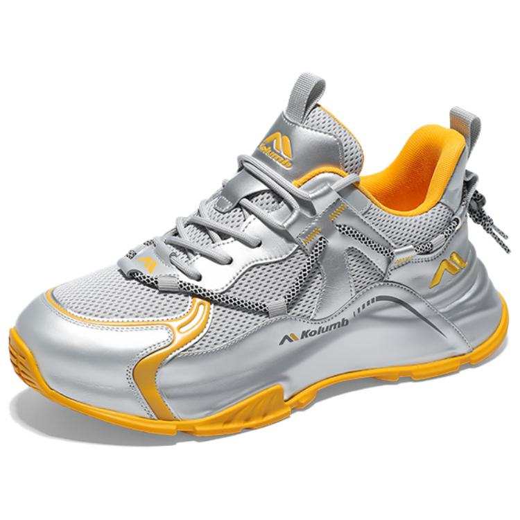Kolumb Slip Resistant, Breathable, Lightweight Mid top Casual Shoes Men's Silver Yellow