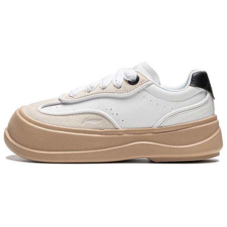 Li-Ning Li Ning Honey Platform Slip Resistant Abrasion Resistant Low top Casual Shoes Women's White Beige Black