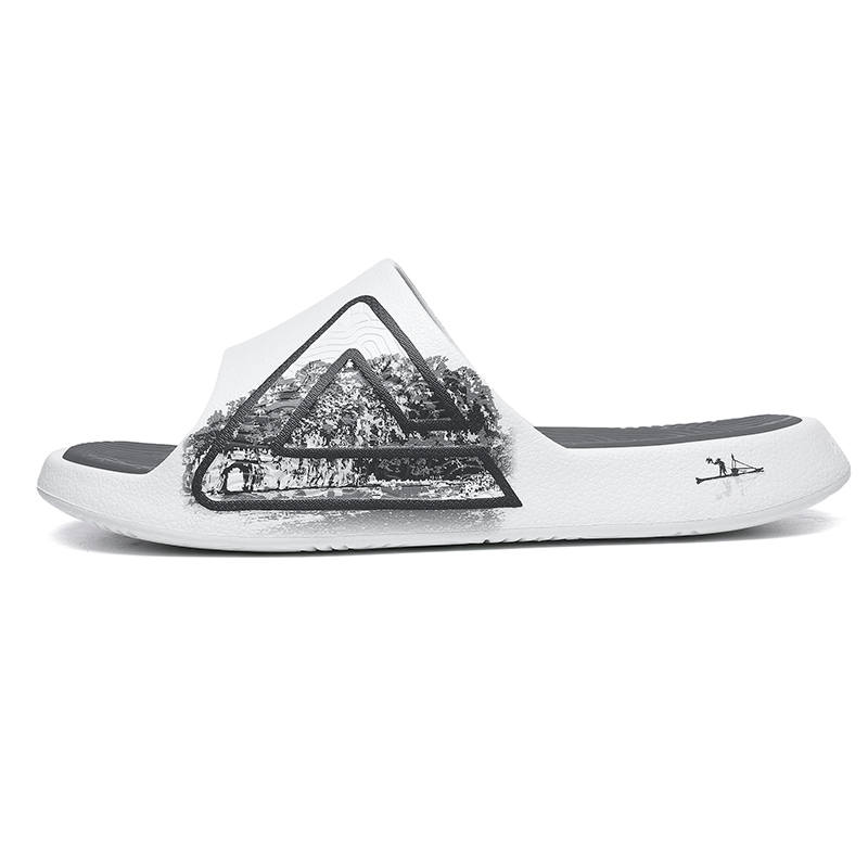 PEAK Taichi National Innovation Slip Resistant Abrasion Resistant Massage Slide Slippers Men's White Gray