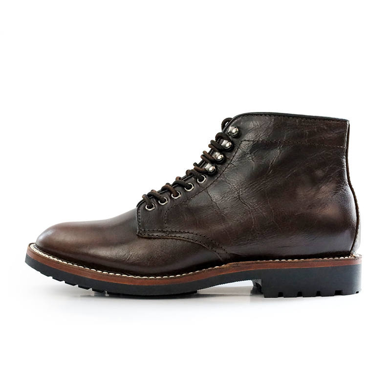 ROCKEY BAND Top Grain Cow Leather Short Combat Boots 3.3cm Men's Dark Coffee