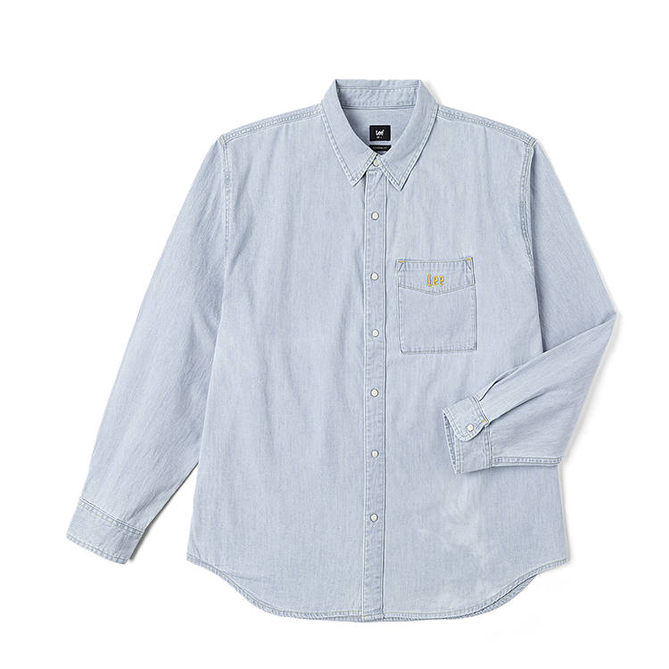 Lee Lee Shirts Men's Light Blue Lapel Moderate Denim
