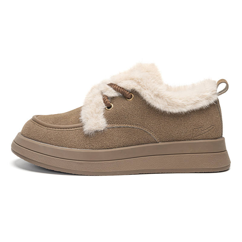 Warrior Fashion Versatile Fleece Lined Slip Resistant Lightweight Thermal Low top Casual Shoes Women's Brown