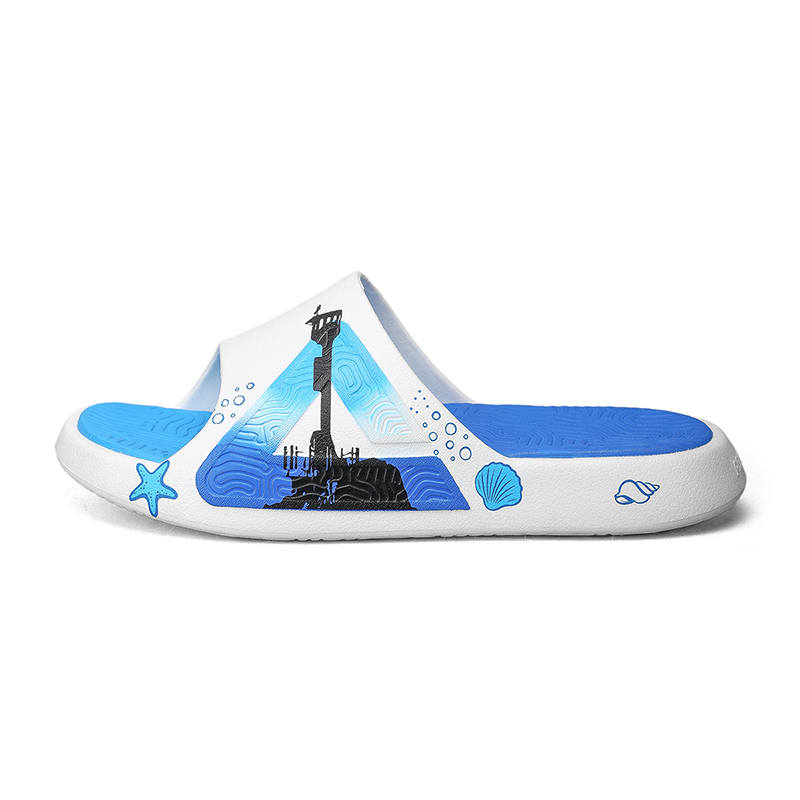 PEAK Tai Ji1.0 Cushioning Slip Resistant Abrasion Resistant Slide Slippers Men's Ivory Colorful Blue