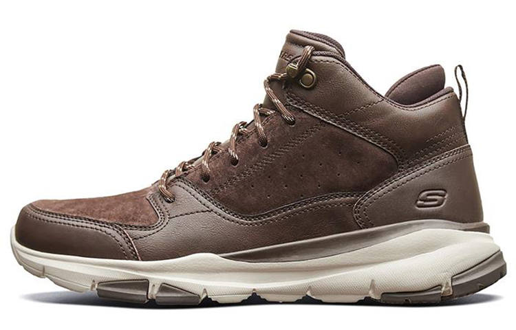 Skechers Leather, Textile Mid top Casual Shoes Men's Chocolate
