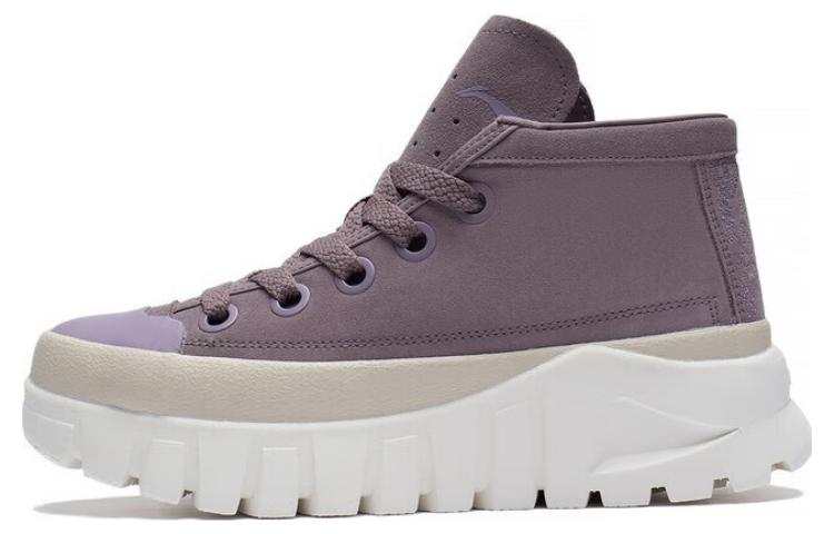 Li-Ning Li Ning LEATHER BOOT Platform Slip Resistant Abrasion Resistant Mid top Casual Shoes Women's Eggplant Skin Purple