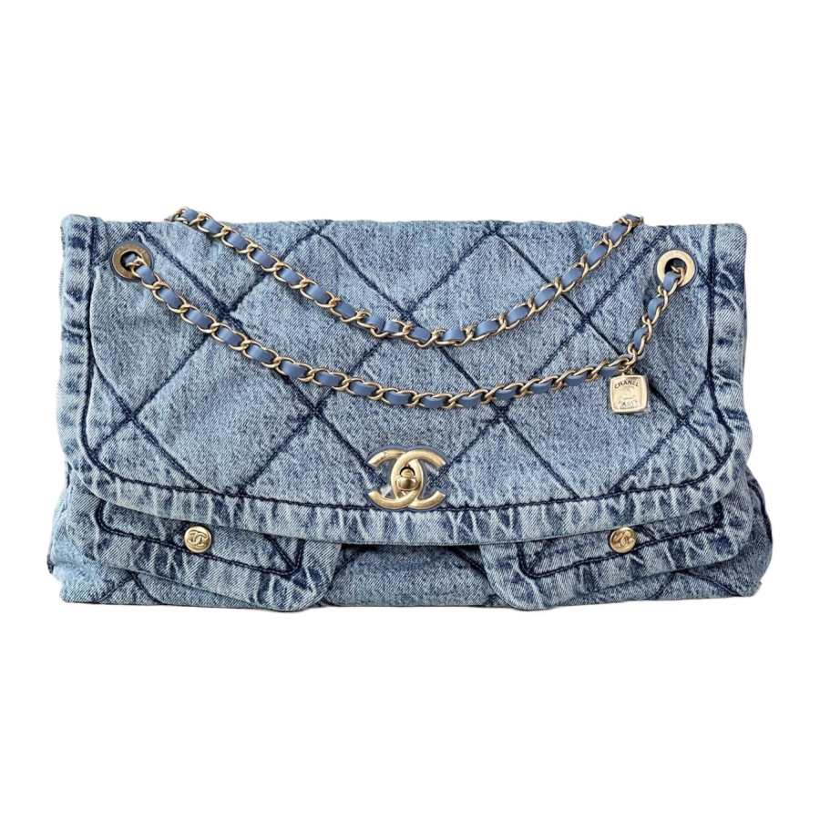 CHANEL Denim Crossbody Bags Women's Light Blue