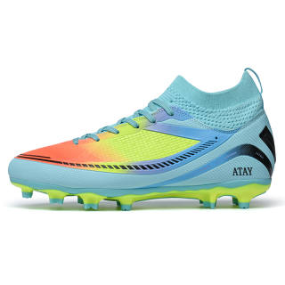 ATAY Soccer Shoes Unisex High Top White Purple/Black Blue