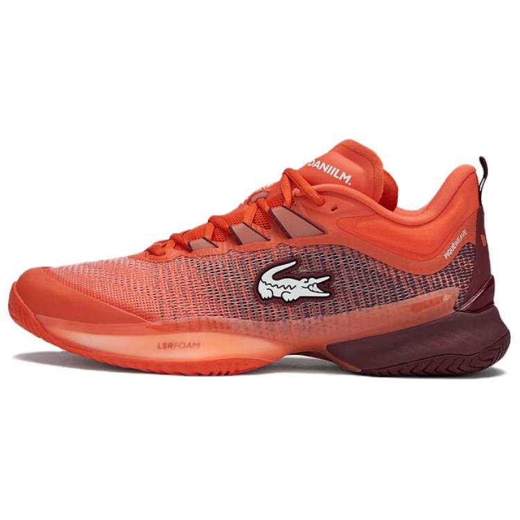 LACOSTE Fabric Slip Resistant Low top Casual Shoes Men's Orange/Fuchsia