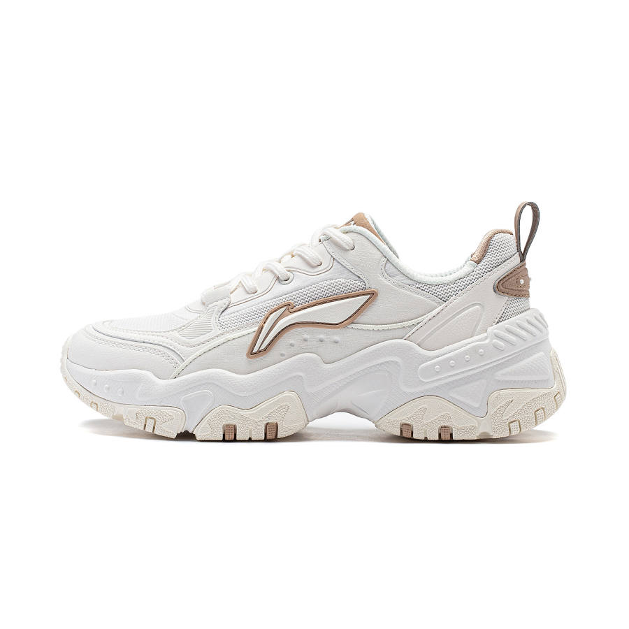 Li-Ning Li Ning Brown Sugar Synthetic Leather Cushioning Rebound Low top Casual Shoes Women's White