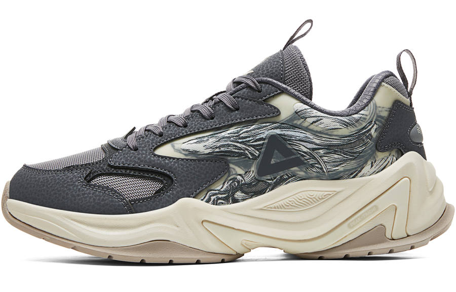 PEAK Chinese Innovation, Taichi Chasing The Wind Cushioning Rebound Lightweight Low top Casual Shoes Men's Dark Gray