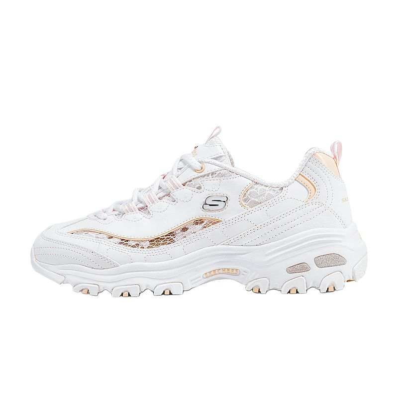 Skechers D'Lites 1.0 Textile, Synthetic Leather Abrasion Resistant Low top Casual Shoes Women's White