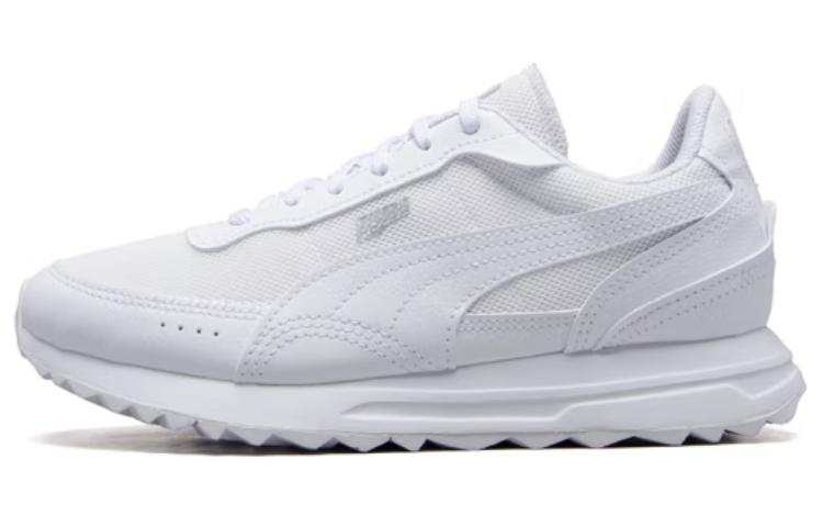 PUMA Road Rider Cow Leather, Textile Abrasion Resistant Breathable Low top Casual Shoes Unisex White