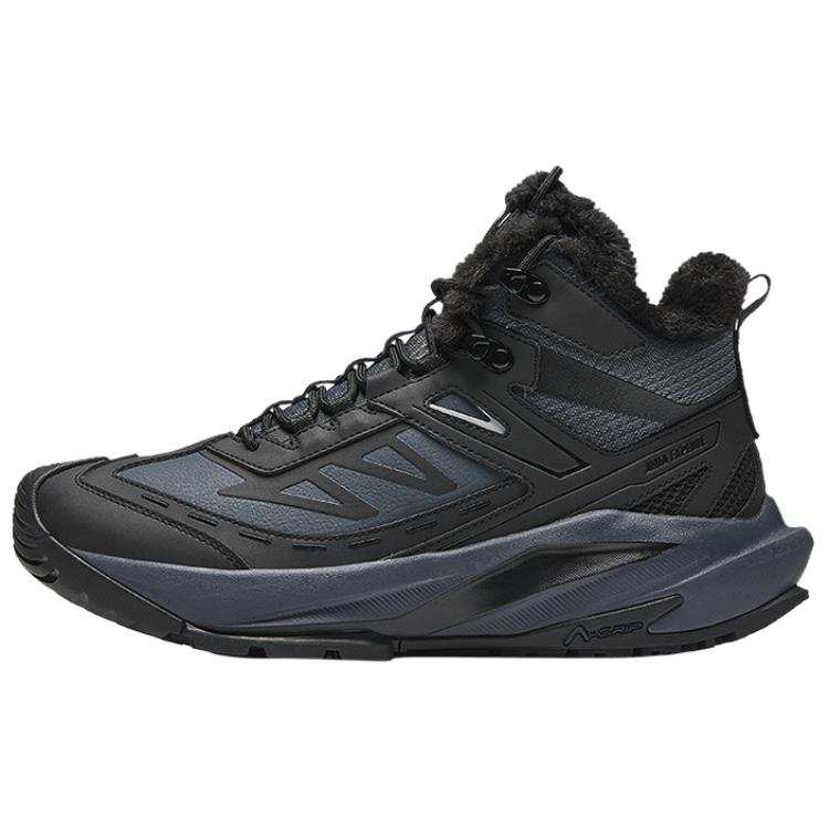 Anta Tan Yue Fleece Lined Comfortable Slip Resistant Thermal High top Casual Shoes Men's Gray Black