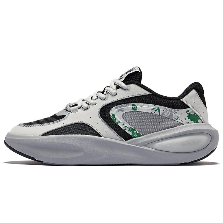 Erke Abrasion Resistant Breathable Coverage Low top Casual Shoes Men's Jet Black White Dew Gray
