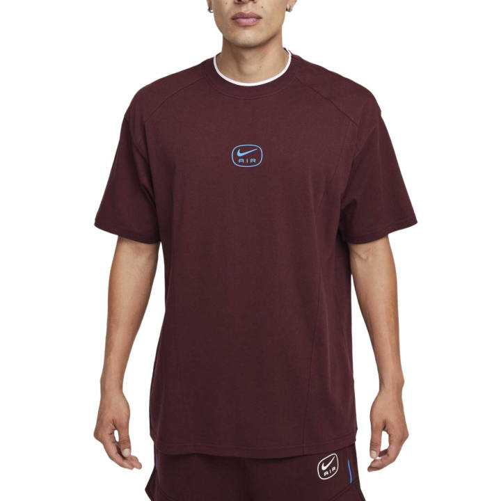 Nike Nike Air T Shirts Men's Burgundy Red/Light Photo Blue Crew Neck Moderate