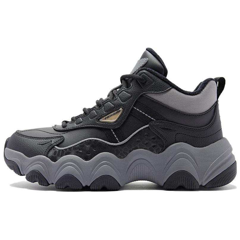 QIAODAN Comfortable Fleece Lined, Thermal Leather Upper Slip Resistant Casual Shoes Women's Black Gray