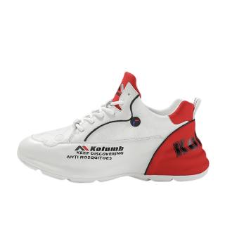 Kolumb Textile, Top Grain Cow Leather Abrasion Resistant, Breathable, Lightweight Low top Casual Shoes Men's White Red