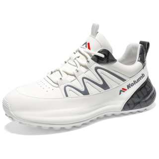 KOLUMB Top Grain Cow Leather Slip Resistant Abrasion Resistant Low top Casual Shoes Men's White Gray