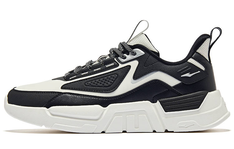 Erke Textile, Synthetic Leather Low top Casual Shoes Men's Jet Black Microcrystal White