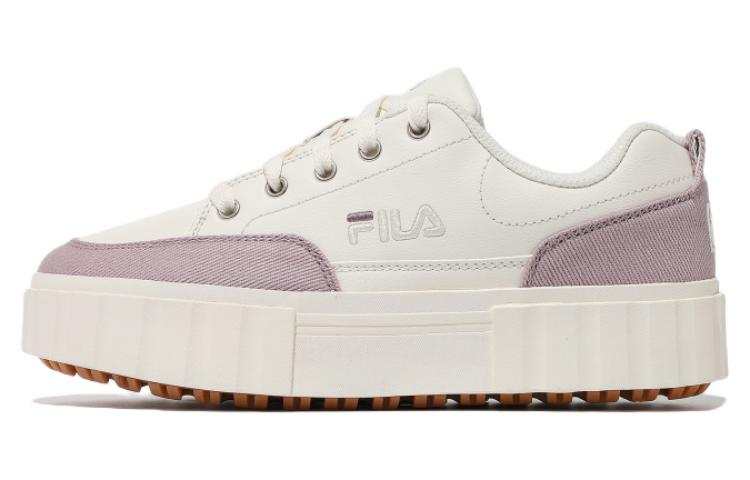 FILA Sand Blast Row Leather Low top Sports Casual Shoes Women's White Pink Korean Style