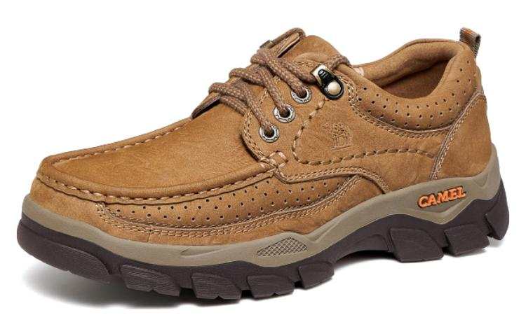 CAMEL Top Grain Cow Leather Cushioning Slip Resistant Abrasion Resistant Rebound Low top Casual Shoes Men's