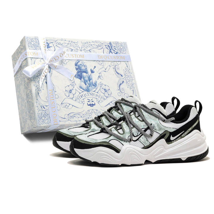 Nike Nike Tech Hera Da Vinci, Box, Green Wilderness Cushioning Low top Casual Shoes Men's Blue White