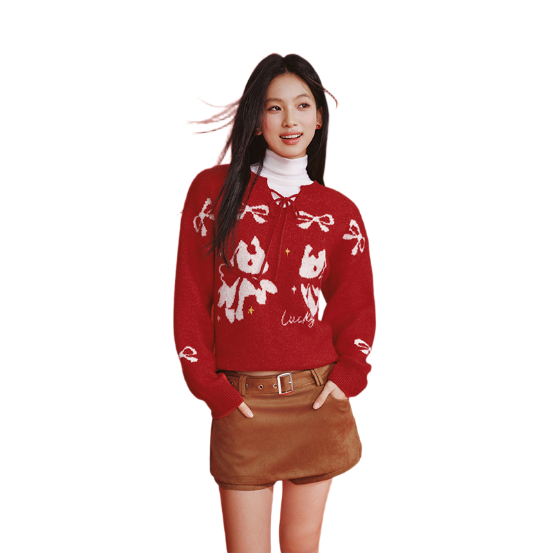 Semir Year Of The Horse Collection Sweaters Women's Red Tone Lace Up Moderate Other