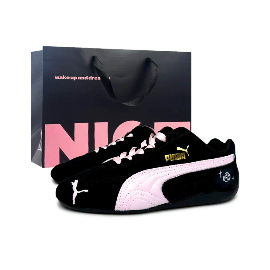 PUMA Speedcat Thorn Rose Suede Abrasion Resistant Low top Casual Shoes Unisex Black Pink