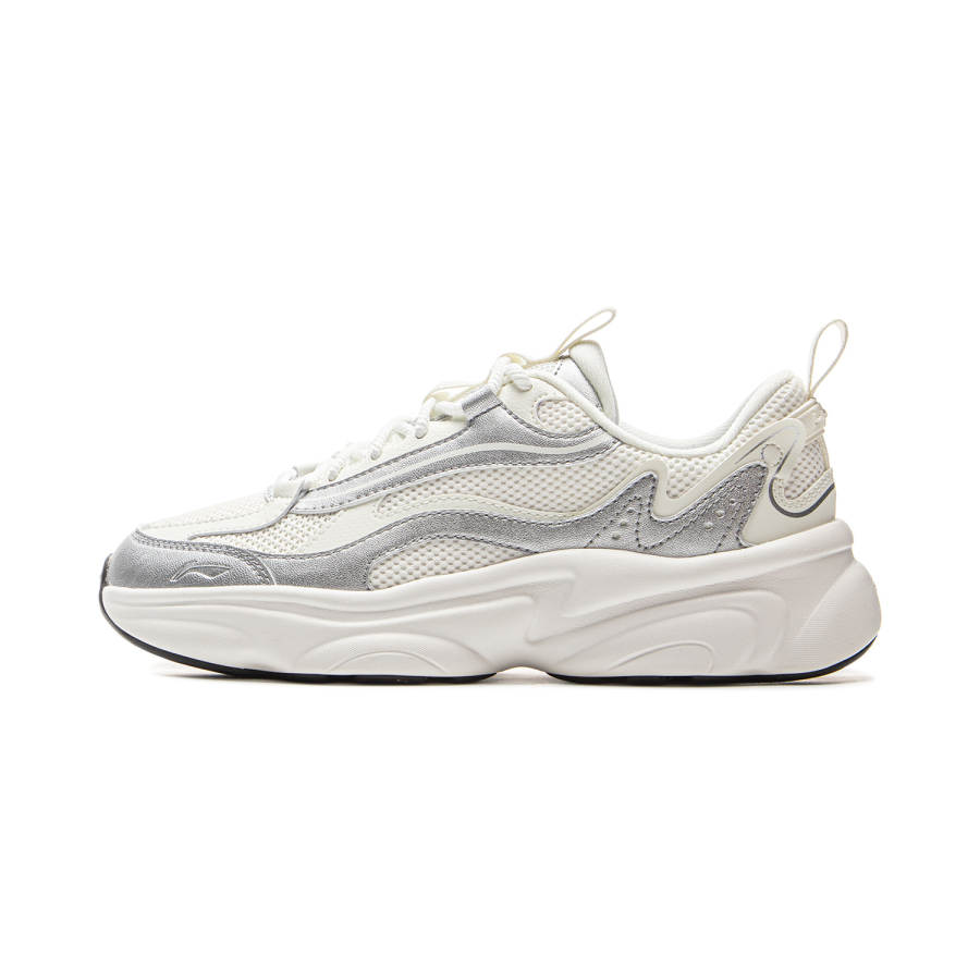 Li-Ning Li Ning Milk Coconut Cushioning Slip Resistant Abrasion Resistant Support Low top Casual Shoes Women's White Silver