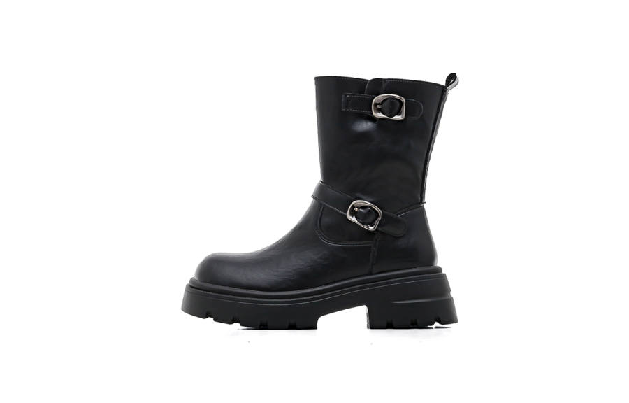 Warrior Synthetic Leather Short Mid Calf Combat Boots Women's Black