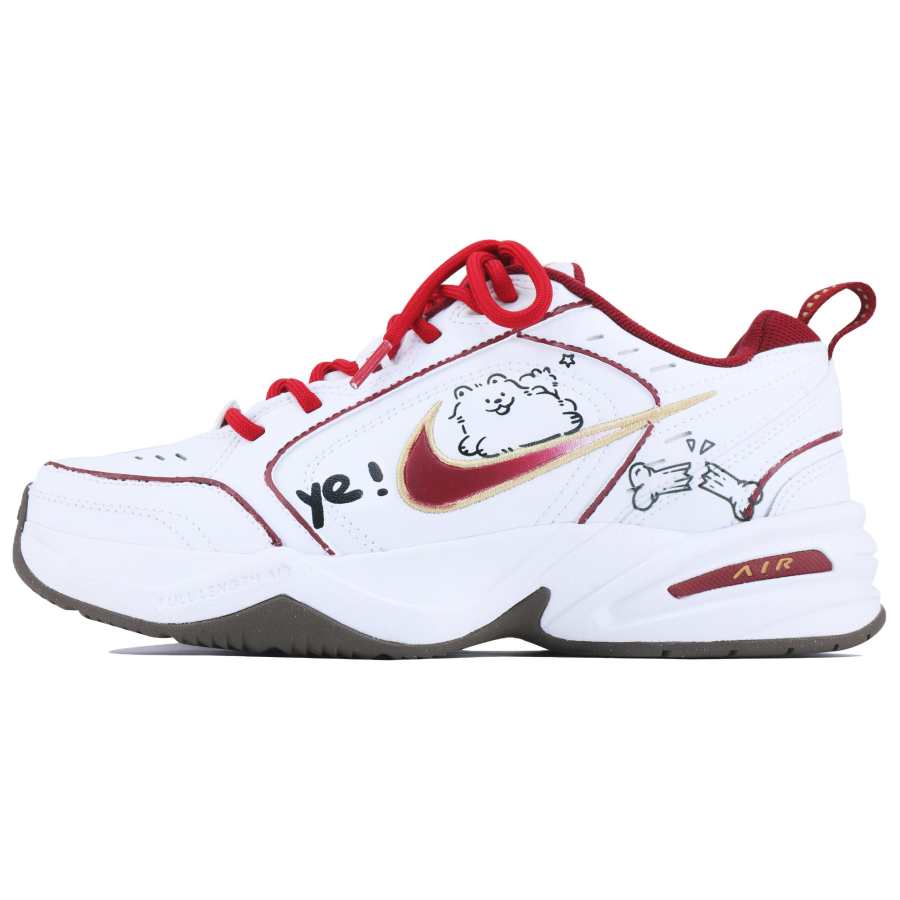 Nike Nike Air Monarch 4 Puppy Journal Abrasion Resistant Low top Casual Shoes Unisex White Red