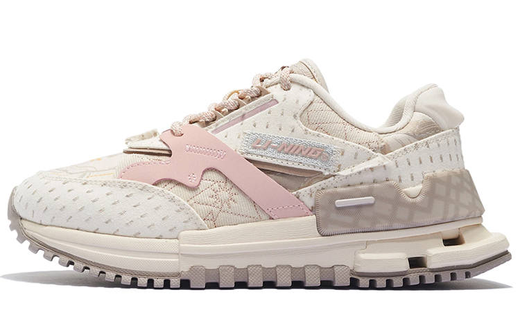Li-Ning Li Ning Textile, Leather Cushioning Slip Resistant Abrasion Resistant Low top Casual Shoes Women's Pink