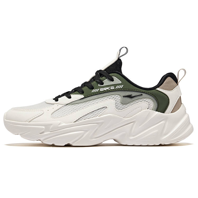 Erke Yi Jie Abrasion Resistant Breathable Height Increasing Low top Casual Shoes Men's White True Black