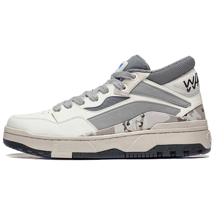 Li-Ning Li Ning Wave Slip Resistant Abrasion Resistant Mid top Casual Shoes Men's Gray White