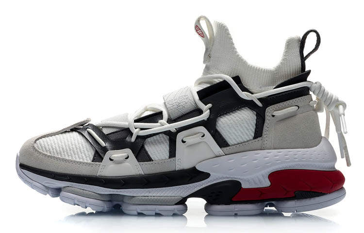 Li-Ning Li Ning CF Comfortable Non slip Lightweight Mid top Casual Shoes Unisex Gray White